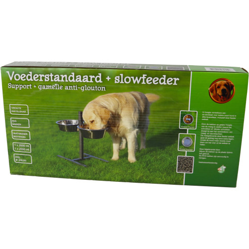 De boon voerstandaard met slowfeeder RVS 24 cm