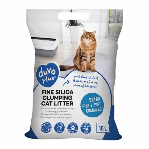 Duvo Premium Fijne Klontvormende Silica kattenbakvulling 16 liter