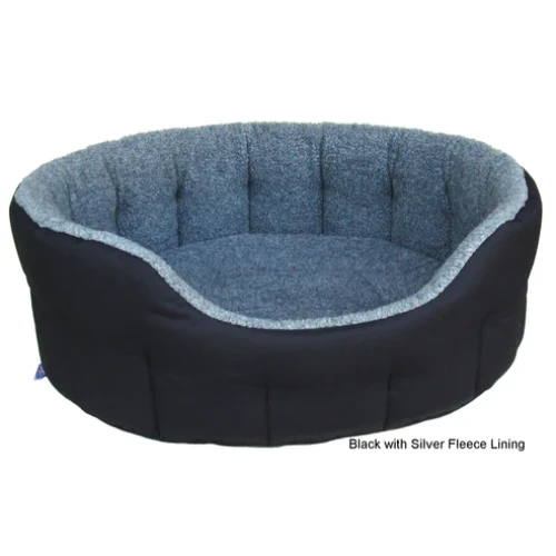 P&L Premium Heavy Duty Oval Polyester & Sherpa Fleece Lining Dog Bed Black/Silver Grey
