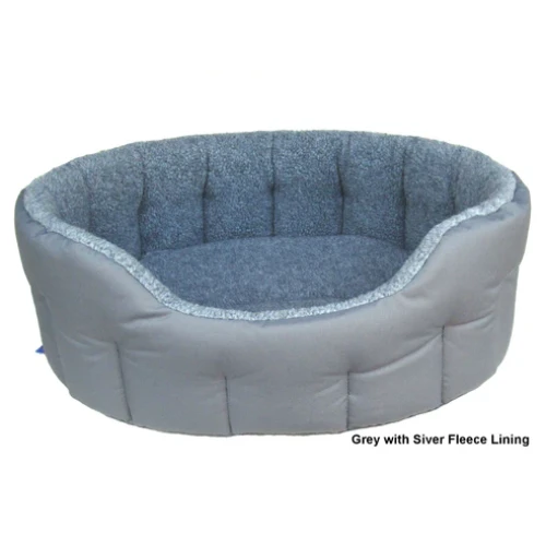 P&L Premium Heavy Duty Oval Polyester & Sherpa Fleece Lining Dog Bed  Grey/Light Grey