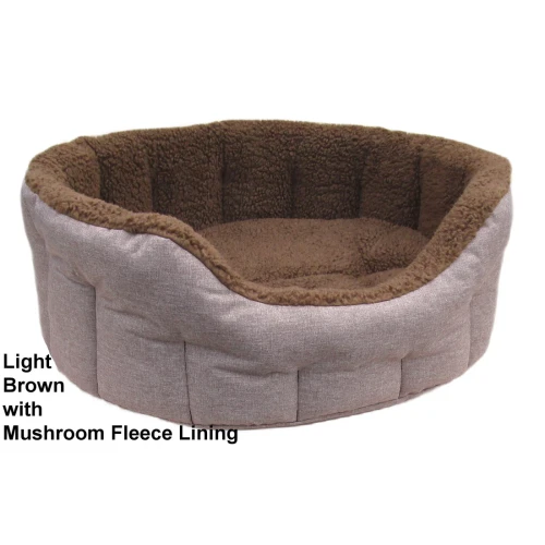 P&L Premium Heavy Duty Oval Polyester & Sherpa Fleece Lining Dog Bed light Brown/Mushroom