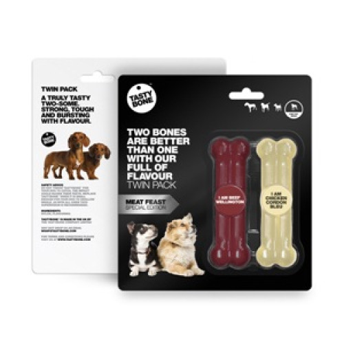 TastyBone Twinpack Toy Meat - Beef Wellington & Chicken Cordon Bleu