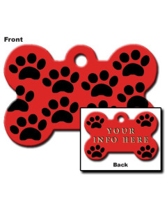 Tag bone large red with black paws