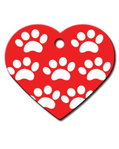 Tag heart large red with white paws