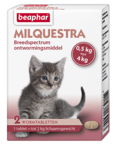 Milquestra wormtabletten kleine kat/kitten 2 tabletten