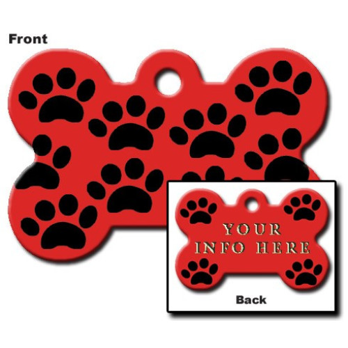 Tag bone large red with black paws