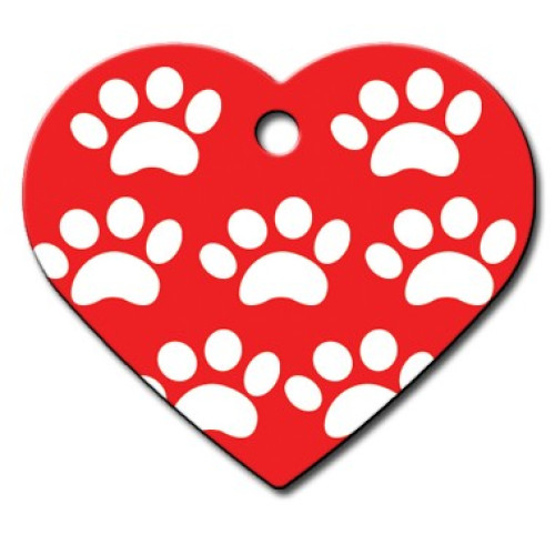 Tag heart large red with white paws