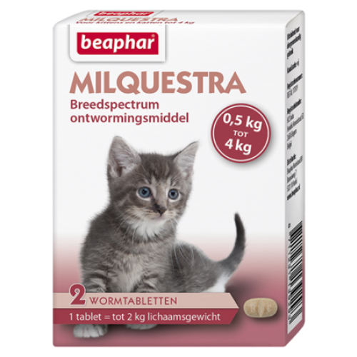 Milquestra wormtabletten kleine kat/kitten 2 tabletten